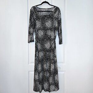 Laura Plus Black & White Square Polka-Dot A-Line Belted Midi Dress | Size 2X